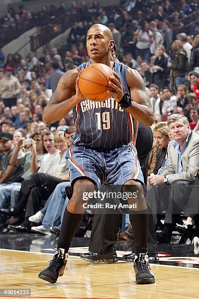 Raja Bell of the Charlotte Bobcats looks to pass the ball against the Chicago Bulls during the game on November 7, 2009 at the United Center in...