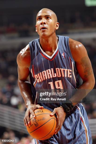 Raja Bell of the Charlotte Bobcats shoots a free throw against the Chicago Bulls during the game on November 7, 2009 at the United Center in Chicago,...