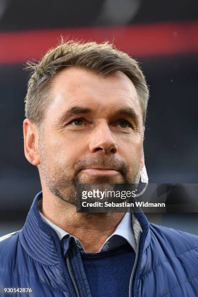 Bernd Hollerbach, head coach of Hamburg, looks on prior to the Bundesliga match between FC Bayern Muenchen and Hamburger SV at Allianz Arena on March...
