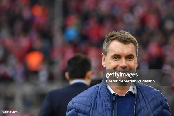 Bernd Hollerbach, head coach of Hamburg, looks on prior to the Bundesliga match between FC Bayern Muenchen and Hamburger SV at Allianz Arena on March...