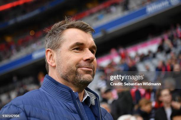 Bernd Hollerbach, head coach of Hamburg, looks on prior to the Bundesliga match between FC Bayern Muenchen and Hamburger SV at Allianz Arena on March...