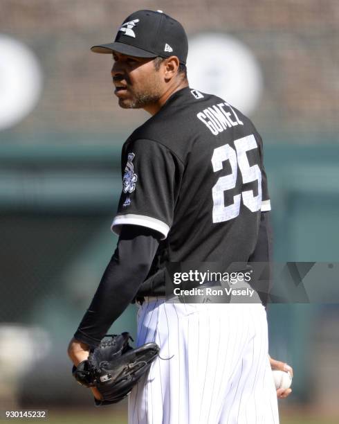 Jeanmar Gomez of the Chicago White Sox pitches against the San Diego Padres on March 4, 2018 at Camelback Ranch in Glendale Arizona.