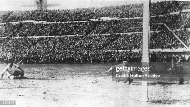 Uruguay score another goal during the FIFA World Cup Final against Argentina played in Montevideo, Uruguay. Uruguay won the trophy and match 4-2. \...