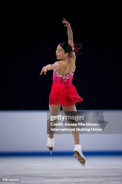 Rika Kihira of Japan competes in the Junior Ladies Free Skating during the World Junior Figure Skating Championships at Arena Armeec on March 10,...