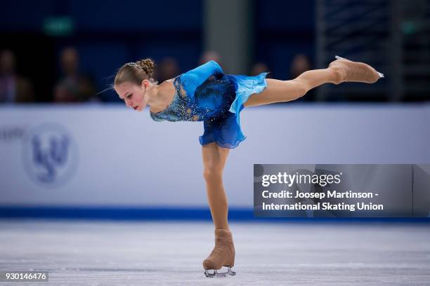 Alexandra Trusova of Russia competes in the Junior Ladies Free Skating during the World Junior Figure Skating Championships at Arena Armeec on March...