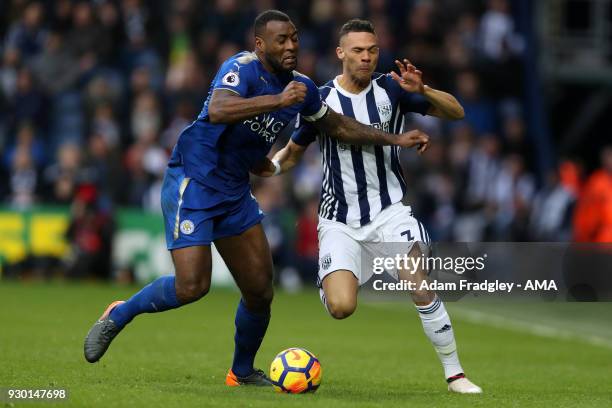 Wes Morgan of Leicester City and Kieran Gibbs of West Bromwich Albion during the Premier League match between West Bromwich Albion and Leicester City...