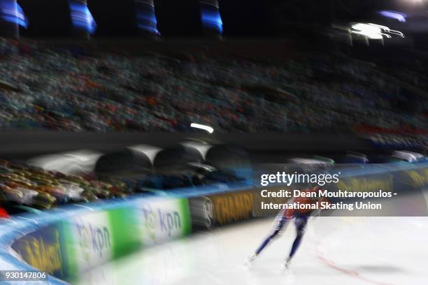 Patrick Roest of the Netherlands competes in the 5000m Mens race during the World Allround Speed Skating Championships at the Olympic Stadium on...