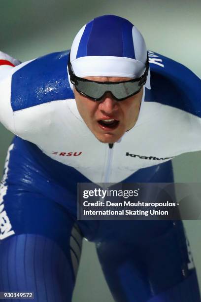 Danila Semerikov of Russia competes in the 5000m Mens race during the World Allround Speed Skating Championships at the Olympic Stadium on March 10,...