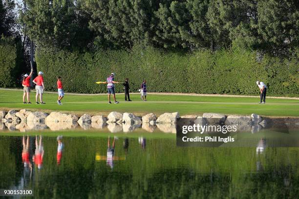 Peter Fowler of Australia in action during the final round of the Sharjah Senior Golf Masters presented by Shurooq played at Sharjah Golf & Shooting...