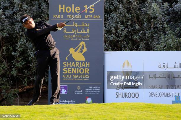 Thaworn Wiratchant of Thailand in action during the final round of the Sharjah Senior Golf Masters presented by Shurooq played at Sharjah Golf &...