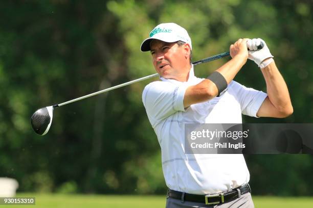 Miguel Angel Martin of Spain in action during the final round of the Sharjah Senior Golf Masters presented by Shurooq played at Sharjah Golf &...