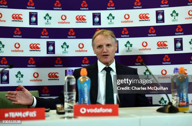 Ireland head coach Joe Schmidt reacts during a press conference after winning Six Nations rugby championship following England's defeat to France at...