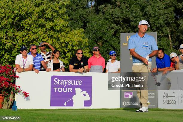 Clark Dennis of the United States in action during the final round of the Sharjah Senior Golf Masters presented by Shurooq played at Sharjah Golf &...
