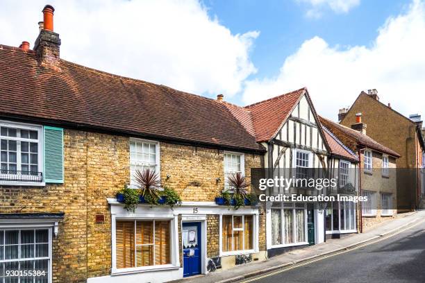 Row Of Traditional English Cottage Homes In The Town Of Harrow, Harrow On The Hill, London, England, UK.