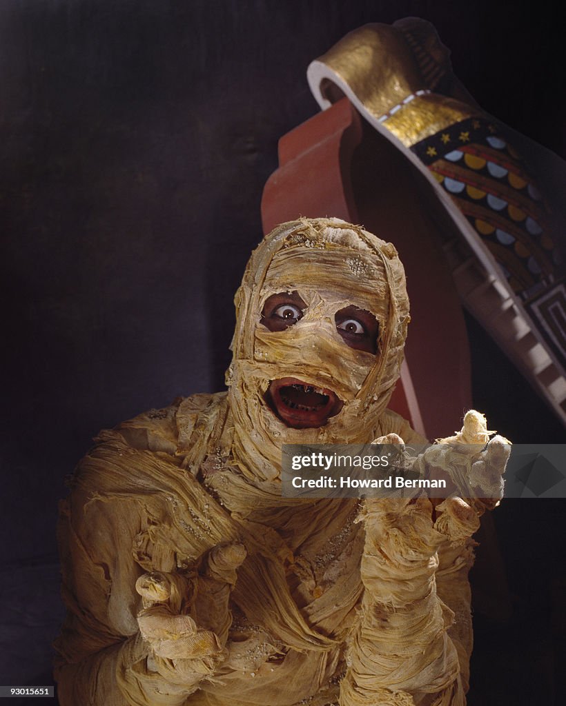 A mummy and sarcophagus.
