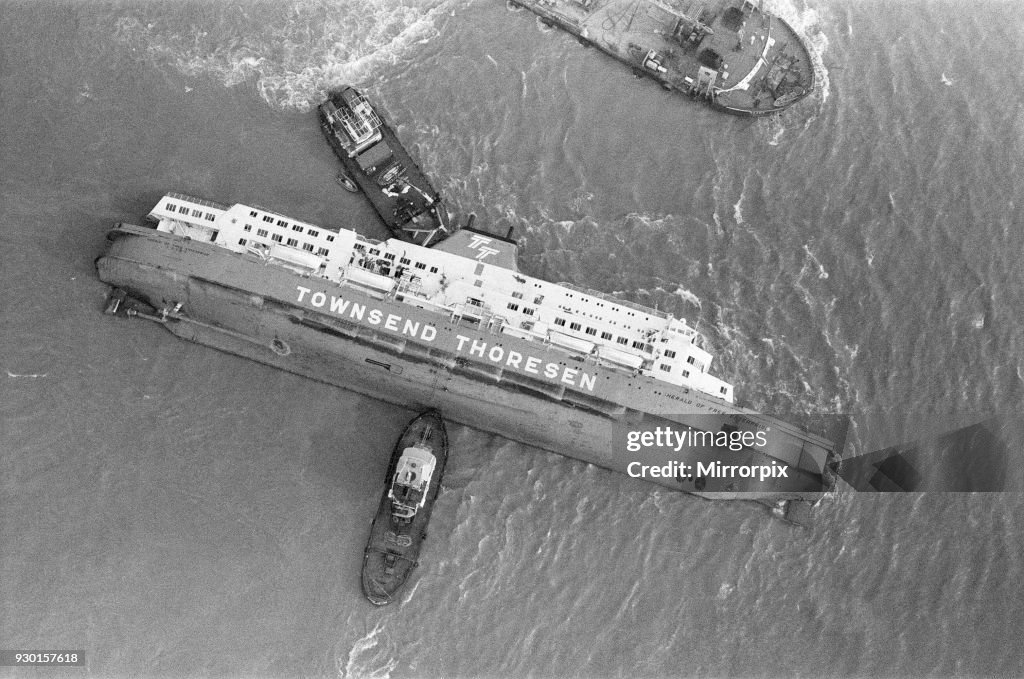 Aerial view showing the Herald of Free Enterprise roll-on roll-off ferry