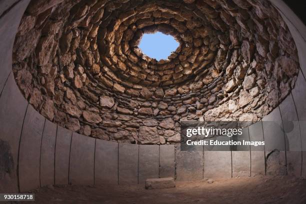 Los Millares Copper Age archaeological site, near Santa Fe de Mondujar, Almeria Province, Spain, Interior of reconstructed circular tomb in...