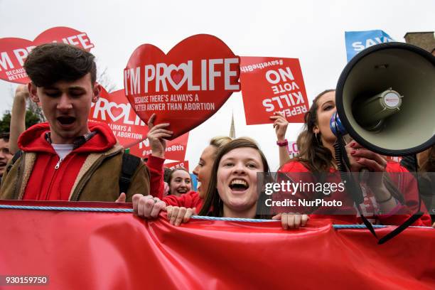 Young Anti-abortion protestors from around the Ireland gather in for the All-Ireland Rally for Life - march to Save the 8th amendment to the Irish...