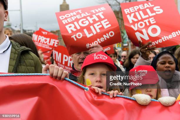 Anti-abortion protestors from around the Ireland gather in Dublin for the All-Ireland Rally for Life - march to Save the 8th amendment to the Irish...