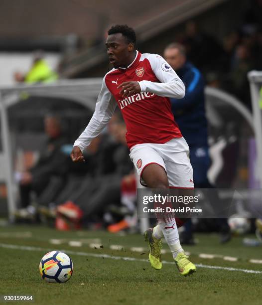 Tolaji Bola of Arsenal during the match between Arsenal and Tottenham Hotspur at Meadow Park on March 10, 2018 in Borehamwood, England.