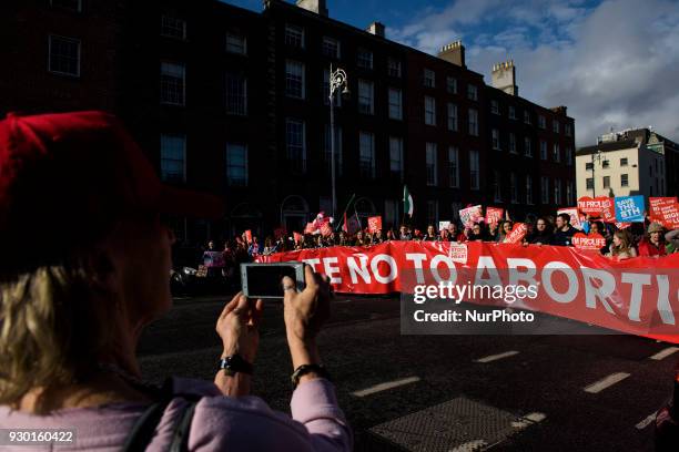 Protests from around the Ireland with anti-abortion banner during the All-Ireland Rally for Life - march to Save the 8th amendment to the Irish...