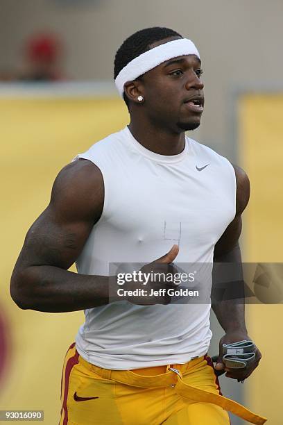 Joe McKnight of the USC Trojans enters the field before the game against the Arizona State Sun Devils on November 7, 2009 at Sun Devil Stadium in...