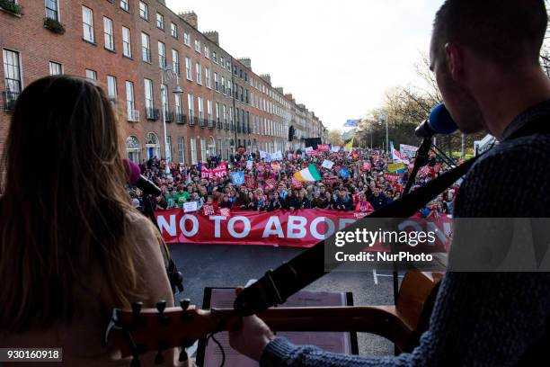 Anti-abortion protestors from around the Ireland gather in Dublin for the All-Ireland Rally for Life - march to Save the 8th amendment to the Irish...