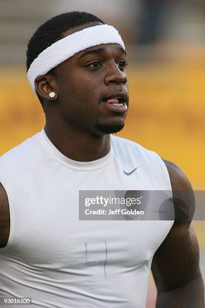 Joe McKnight of the USC Trojans enters the field before the game against the Arizona State Sun Devils on November 7, 2009 at Sun Devil Stadium in...