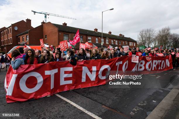 Protests from around the Ireland with anti-abortion banner during the All-Ireland Rally for Life - march to Save the 8th amendment to the Irish...