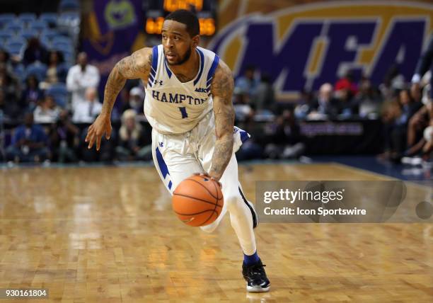 Hampton Pirates guard Malique Trent-Street in action during a semifinal match between the Hampton Pirates and the North Carolina A&T Aggies on March...