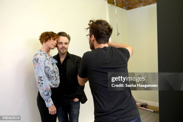 Actor Julianne Nicholson and Director Matthew Newton from the film "Who We Are Now" poses for a portrait at the Pizza Hut Lounge at the 2018 SXSW...