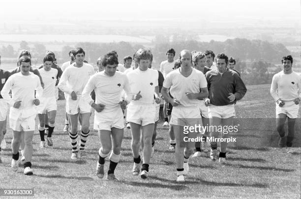 Derby County training session for the new season at Colwick Wood, Nottingham. Leading the running drill is former Forest defender Terry Hennessey,...