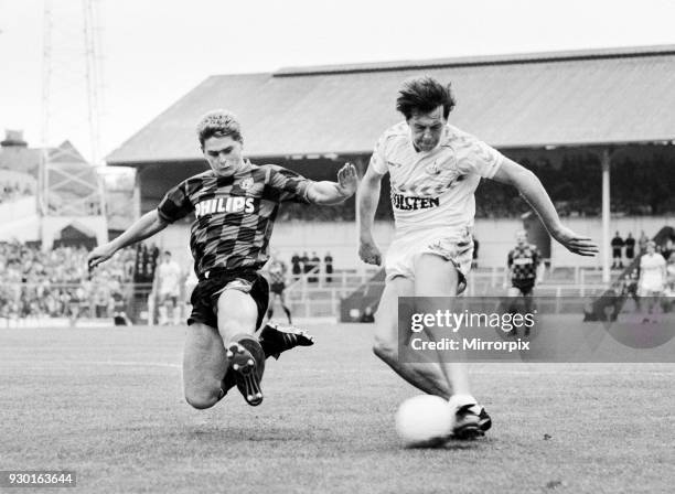 English League Division One match at White Hart Lane. Tottenham Hotspur 1 v Manchester City 0. Tony Galvin of Spurs challenged for the ball, 30th...