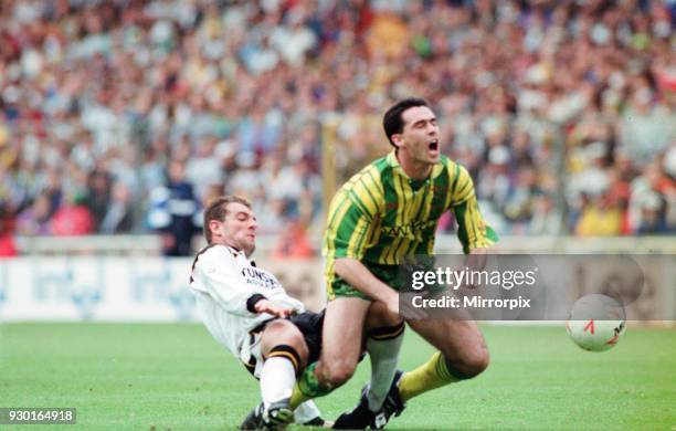 English League Division Two Play Off Final at Wembley Stadium. West Bromwich Albion 3 v Port Vale 0. West Brom's Bob Taylor is brought down by Peter...