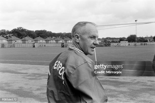 Liverpool manager Bill Shankly takes charge of a training session as the team are recalled for preseason training at Melwood, 11th July 1972.