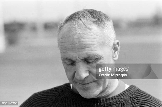 Liverpool manager Bill Shankly, aged 57, keeps himself fit by practicing his football skills at the club's training ground, 2nd June 1971.