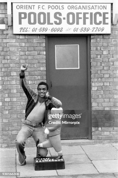 Laurie Cunningham outside Leyton Orient Football Club Pools Office, 2nd February 1976.