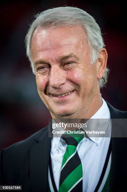 Vice President Rainer Bonhof of Borussia Moenchengladbach ahead the Bundesliga match between Bayer 04 Leverkusen and Borussia Moenchengladbach at...
