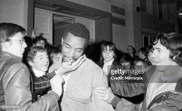 Laurie Cunningham, West Bromwich player, mobbed by fans, 20th November 1978.
