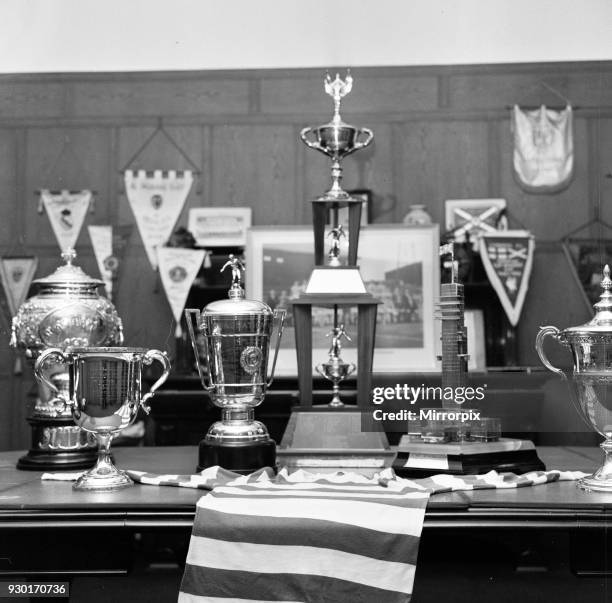 Jock Stein,Manager Celtic Football Club, pictured with trophies, June 1967.