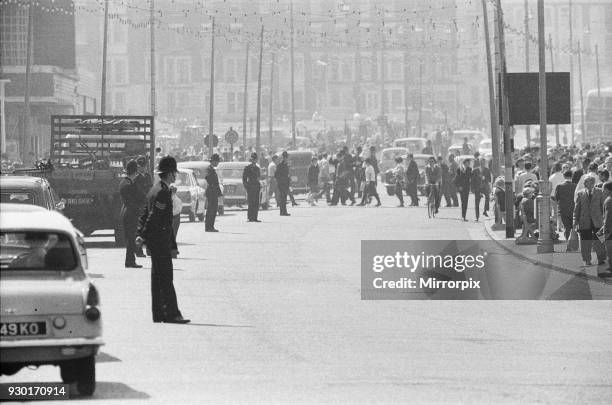 Mods v Rockers. Picture shows the scene at Margate, North East Kent in May 1964. The Police keep a look out for disturbance between the Mods and...