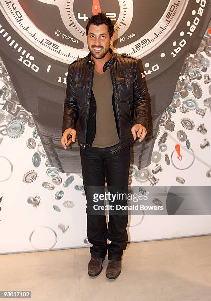 Dancer Maksim Chmerkovskiy attends the Swatch Times Square flagship store grand reopening and 26 Years of Style celebration at Swatch Store Times...