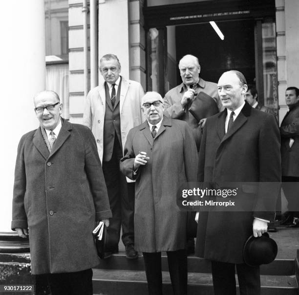 Officials of Derby County football club leave the Cavendish Hotel in Lancaster Gate after an FA meeting who were probing the clubs financial...