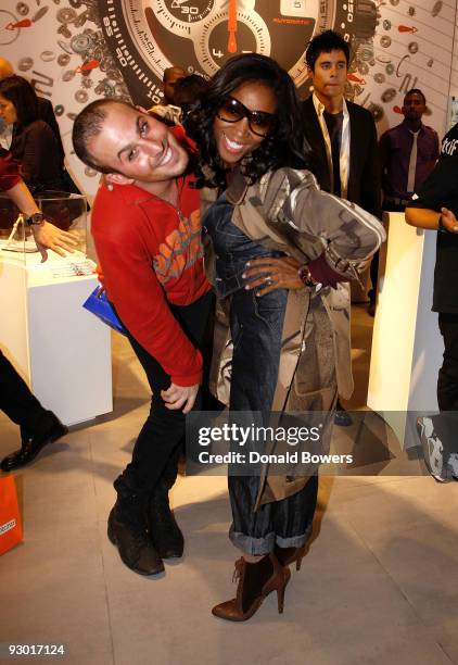 Micah Jesse and June Ambrose attend the Swatch Times Square flagship store grand reopening and 26 Years of Style celebration at Swatch Store Times...