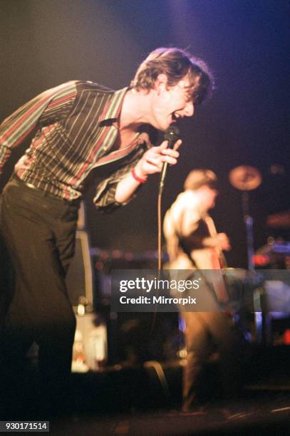 Pulp play the Clickimin Centre, Shetland, 13th August 1996. Lead Singer, Jarvis Cocker.