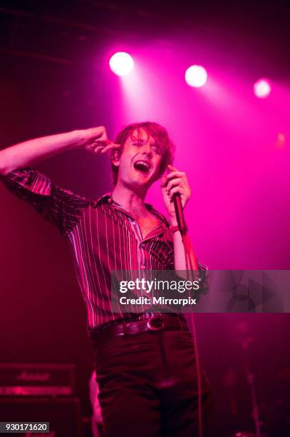 Pulp play the Clickimin Centre, Shetland, 13th August 1996. Lead Singer, Jarvis Cocker.