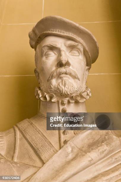 Seville, Seville Province, Spain, Plaster copy of original bust of Spanish conquistador Hernan Cortes 1485 to 1587 by Louis-Victor Mercier in Archivo...