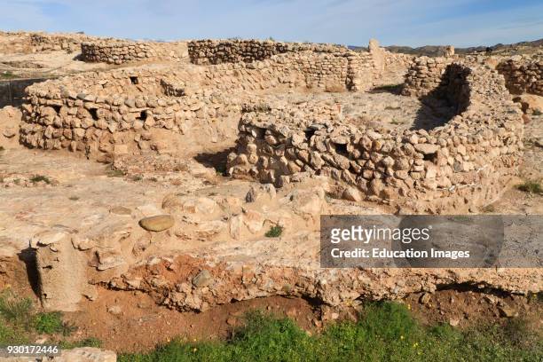Los Millares Copper Age archaeological site, near Santa Fe de Mondujar, Almeria Province, Spain, Main gateway and barbican to town,