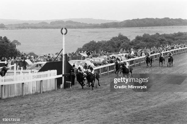 Scenes during the second day of Glorious Goodwood. Scobie Breasley passing the post on Hambledon to win the Richmond Stakes, 27th July 1966.