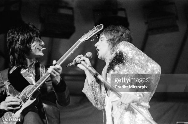 The Faces featuring Rod Stewart perform at The Reading Festival Saturday August 12th 1972. Picture shows guitarist Ronnie Wood and lead singer Rod...